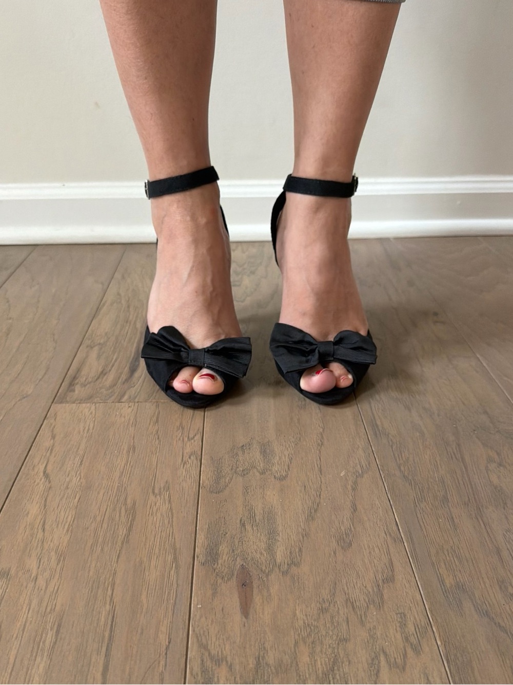 H&M Black Open-Toe Heels with Front Bows